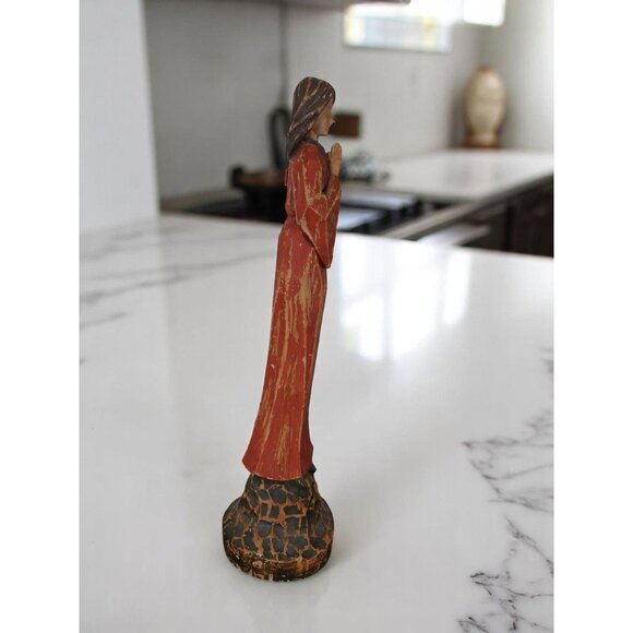 Title: Vtg Hand Carved Madonna Statue 15" Wood - Good - Witchcore Christian - Picture 8 of 9
